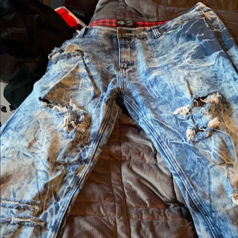 Blue tie-dye jeans
